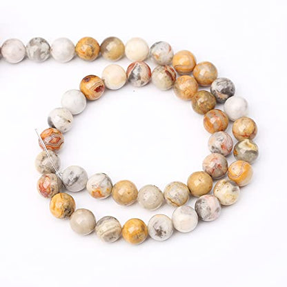 38pcs 10mm Natural Stone Beads Crazy Lace Agate Healing Energy Gemstone Round Loose Beads for Jewelry Making DIY Bracelet Necklace (16 Count)