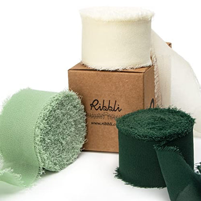 Green Chiffon Ribbon1.5 inch x 30 Yard Handmade Silk Ribbon for Wrapping (90 Foot)