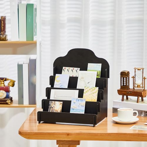 2 Pcs 4 Tier Greeting Card Display Stand Wooden Sticker Display Stand Portable Card Display Rack for Vendors Retail Counter Table Display Trade Shows Showcase (2 Count)