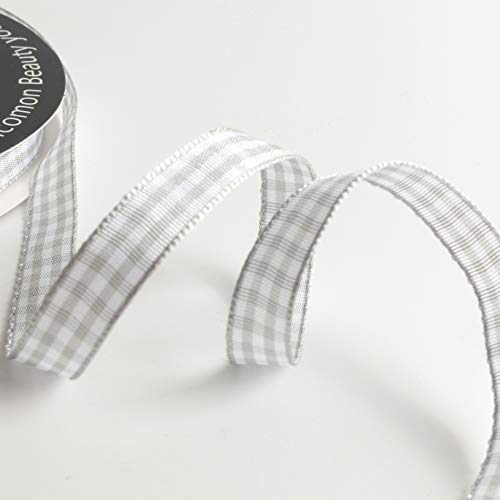 Gray Gingham Plaid Checked Ribbon 25 Yards Each Roll 100% Polyester