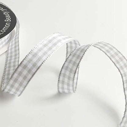 Gray Gingham Plaid Checked Ribbon 25 Yards Each Roll 100% Polyester