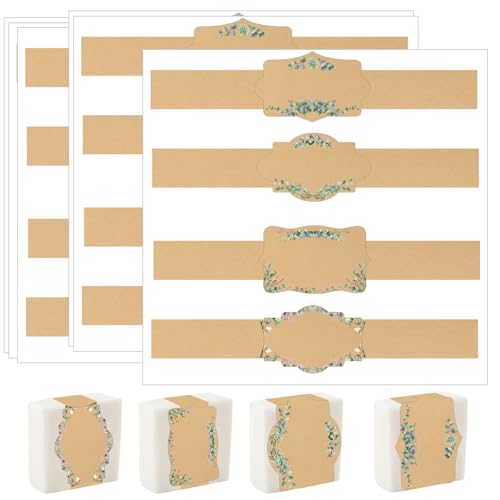 120 Brown Kraft Soap Labels 8 Style Handmade Soap Wrap Tags Paper Soap Sleeves Covers Tape (120 Count)
