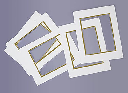 5 Pack Double mat 11x14 For 8x10 Photo Off White Over Gold (5 Count)