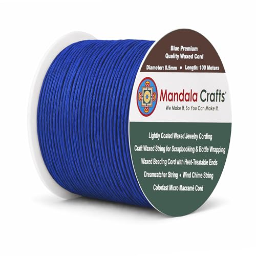 0.5mm Blue Cotton Waxed Cord for Jewelry Making (327 Foot)