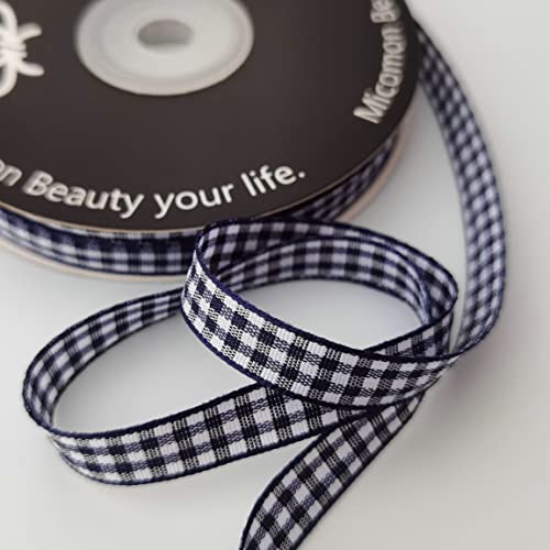 Blue Gingham Woven Edge Ribbon 25 Yards Per Spool (75 Foot)