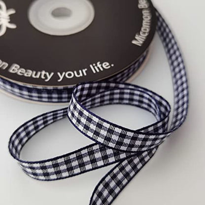 Blue Gingham Woven Edge Ribbon 25 Yards Per Spool (75 Foot)