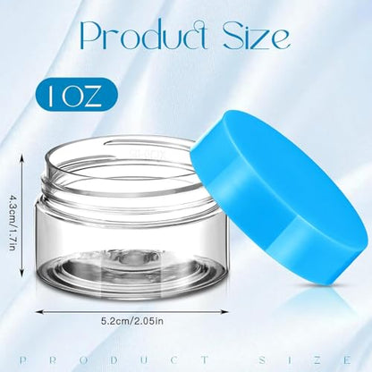 12 Pack 1 oz Plastic Container Jars with Lids Round Clear Travel Cosmetic Container Slime Jars for Toiletries (12 Count)
