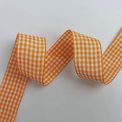 Orange Gingham Plaid Checked Ribbon 25 Yard Each Roll 100% Polyester (75 Foot)