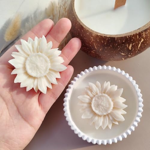 2PCS Sunflower Candle Mold Unique Flower Silicone Fondant Chocolate Cake Decor Molds 3D Floral Silicone Molds for Resin Candle Soap Wax Polymer Clay Concrete Art Craft Home Ornament (2 Count)