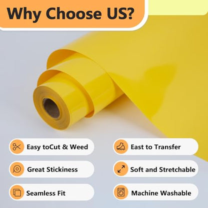 RENLITONG Yellow Iron on Vinyl 12Inch by 13ft Roll Heat Transfer Vinyl for T (14.4 Ounce)