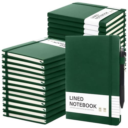30 Set Lined Notebook Journals with Pens A5 Notebooks 100 GSM College Ruled Hardcover Notebook PU Leather Notepad with Pen Holder for Office School (60 Count)