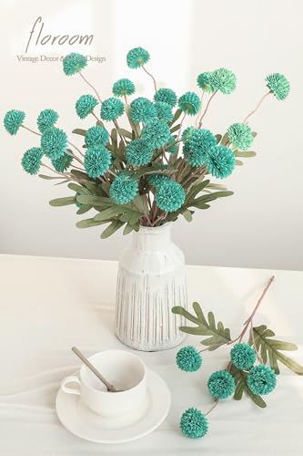 5pcs Teal Green Faux Silk Mums Artificial Flowers (25 Count)