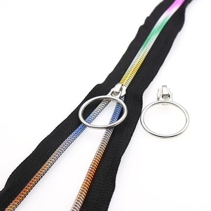 5 Rainbow Metallic Nylon Coil Zippers by The Yard Bulk 10 Yards Black Zipper Tape with 25pcs Silver Sliders for DIY Sewing Tailor Craft Bag