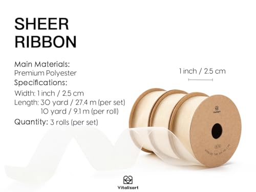 Cream Organza Ribbon 1" x 30 Yd Sheer Ribbon for Gift Wrapping (90 Foot)