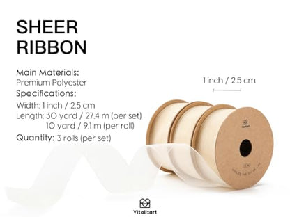 Cream Organza Ribbon 1" x 30 Yd Sheer Ribbon for Gift Wrapping (90 Foot)