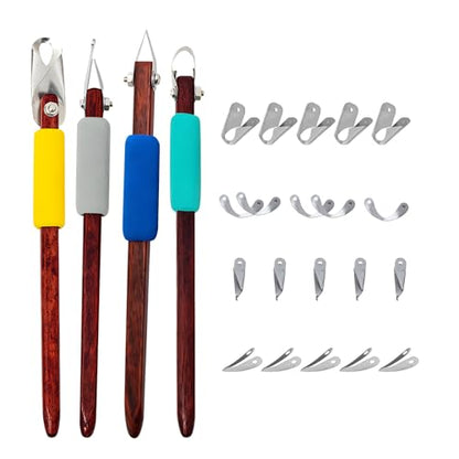 4 Pack Pottery Carving Tool Set with 20 Interchangeable Blades