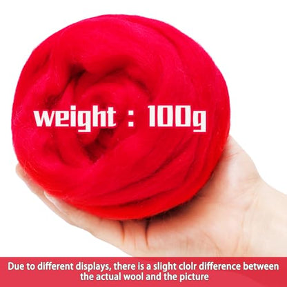 3.53oz Needle Felting Wool Roving for Needle Felting Red Felting Wool (3.5 Ounce)