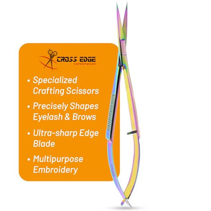 Cross Edge Spring Scissors 5 Inch straight Stainless Steel Precision Eyebrow & Eyelash Shaping & Trimming Scissor