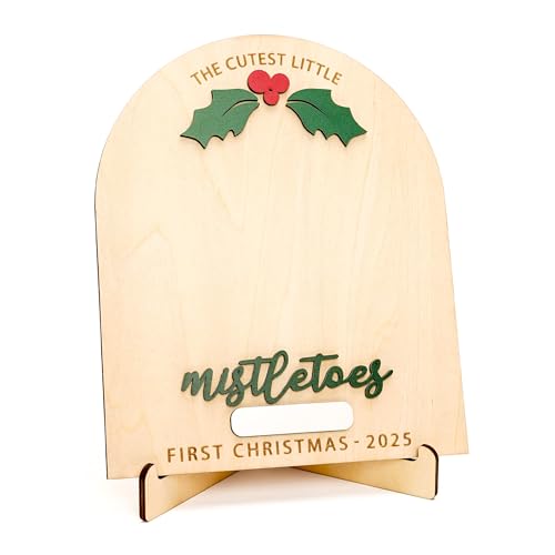 Personalized Baby’s First Christmas 2026 Wooden Mistletoes Footprint Art