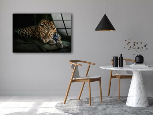 28Wx18H'' Fierce Leopard Glass Wall ArtTempered Glass Printing Wall Decor Large Wall Art Wall Hangings