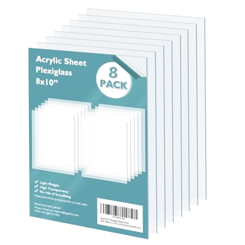 Plexiglass Sheets Acrylic Sheets 8 Pack of 8x10’’ 0.04 Thick Clear Plastic Cast Transparent Plexi Glass for Crafting Projects