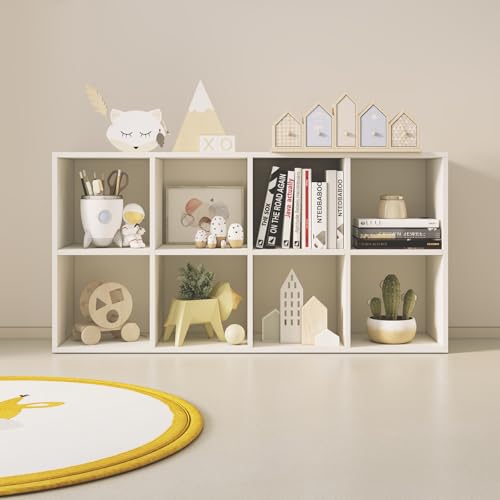 Wood Cube Storage Organizer Closet Cabinet for Living Room Bedroom Study Shelf Bookcase Wooden Floor Standing Open Bookshelf for Kids Home Office Display Storage Cabinet