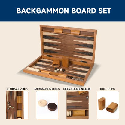 GSE Premium Wooden Inlay Backgammon Board Set