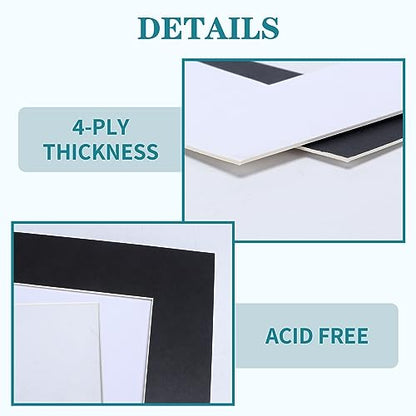 12 Packs White and Black Colors 11x14 Picture Frame Mats for 8x10 Photos