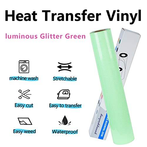 Heat Transfer Vinyl Glow Light Green Glitter HTV