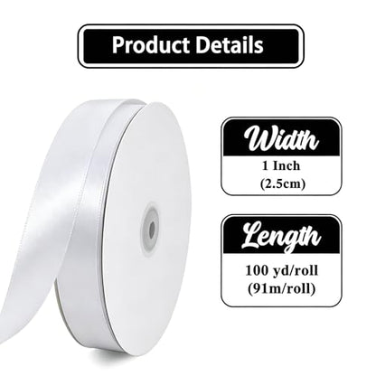 1 Inch x 100yds White Satin Ribbon for Crafts (300 Foot)