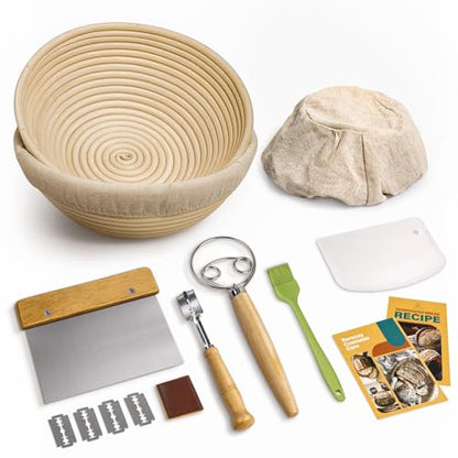 Sourdough Starter Kit with 2 Round Banneton Bread Proofing Baskets (2 Count)