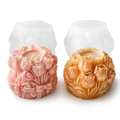 2 PCS 3D Tulip Flower Ball Silicone Candle Molds for Soap Resin Home Decor