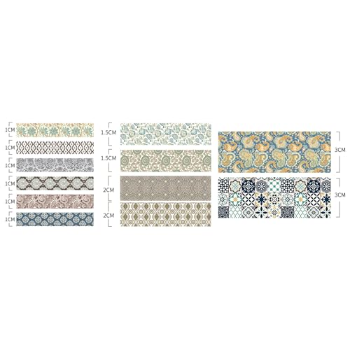 12 Rolls Exotic Charm Washi Tape Set Floral Arts Adhesive Tapes Geometric Garden Decorative Masking Tape Sets for Craft (12 Count)