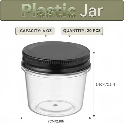 4 oz Plastic Small Mason Jars and Small Plastic Jars with Lids (20 Count)