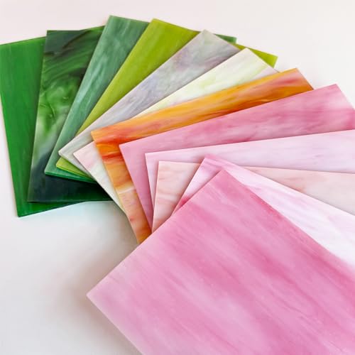 12 Sheets Stained Glass Sheet Pink and Green Collection (12 Count)