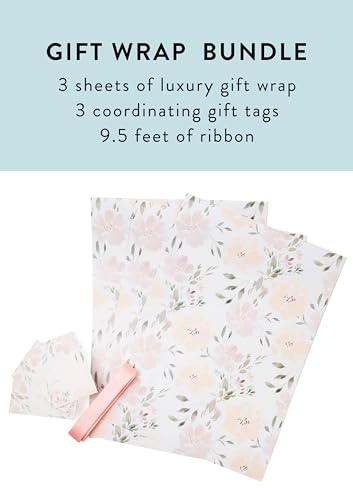 Floral Wedding Wrapping Paper sheets + Ribbon Set with Tags (3 Count)