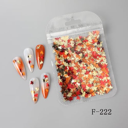 Thanksgiving Glitters Nails Sequins Fall Nail Glitter Sequins Autumn Maple Leaf Flakes Design Nails Charms Holographic Mixed Color 3D Confetti Nails Glitter for Women (2 Ounce)