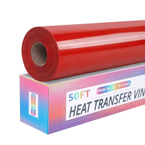 RENLITONG Red Iron on Vinyl 12Inch by 50ft Roll Heat Transfer Vinyl for T