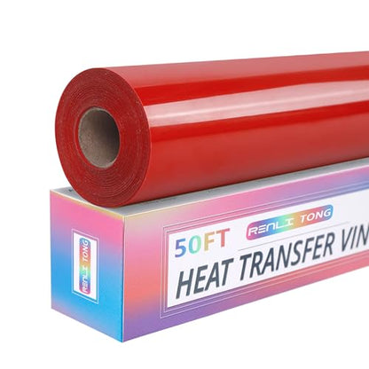 RENLITONG Red Iron on Vinyl 12Inch by 50ft Roll Heat Transfer Vinyl for T
