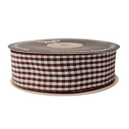 Brown Gingham Plaid Checked Ribbon 25 Yard Each Roll 100% Polyester (75 Foot)