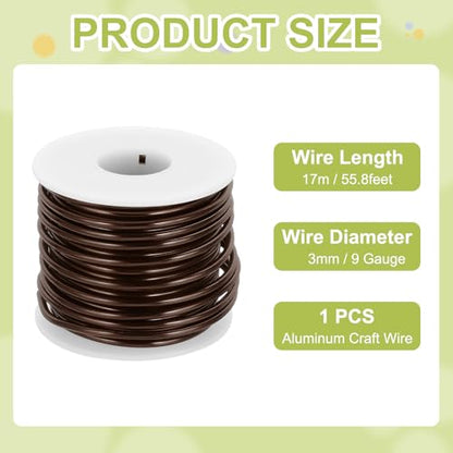 9 Gauge Anodized Aluminum Craft Wire Bendable Bonsai Training Wire 56 Feet 3mm for Sculpting Crafts Wreath Floral Beading Jewelry Making