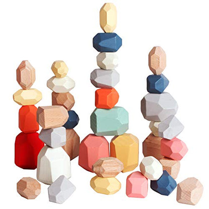 36 PCS Wooden Sorting Stacking Rocks Stones