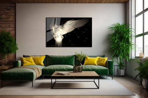 White Owl Tempered Glass Wall Art Painting for Living Room