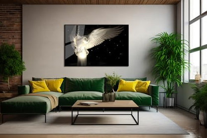 White Owl Tempered Glass Wall Art Painting for Living Room