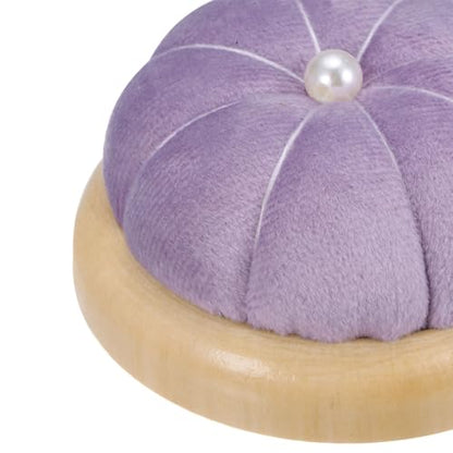 Wooden Base Pin Cushion Japanese Style Cute Needle Holder Pincushions Round for Sewing Quilting Needlework DIY Crafts
