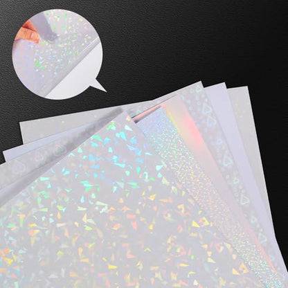 36 Sheets Holographic Sticker Paper Clear Self Adhesive Laminate Sheets (36 Count)
