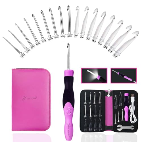 17 Size Lighted Crochet Hooks Set with USB Recharger 2.5~14.0 mm (17 Count)