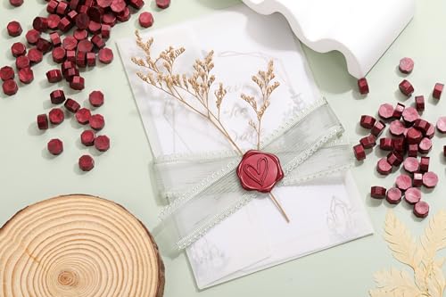 360Pcs Burgundy Sealing Wax Beads with 2 Spoons and 4 Tea Candles for Wax Seal Stamps (360 Count)