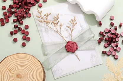 360Pcs Burgundy Sealing Wax Beads with 2 Spoons and 4 Tea Candles for Wax Seal Stamps (360 Count)