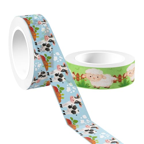 12 Pcs Farm Animals Washi Tape Farm Animals Masking Tape Decorations Farmhouse Cow Sheep Pig Ducks Decorative Paper Sticker for Vintage Journals (12 Count)